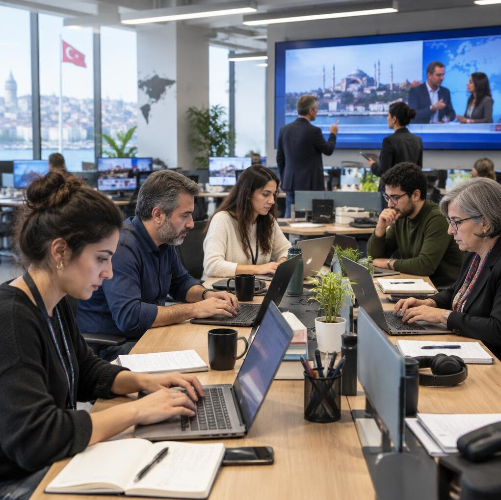 People working on laptops in a modern open office